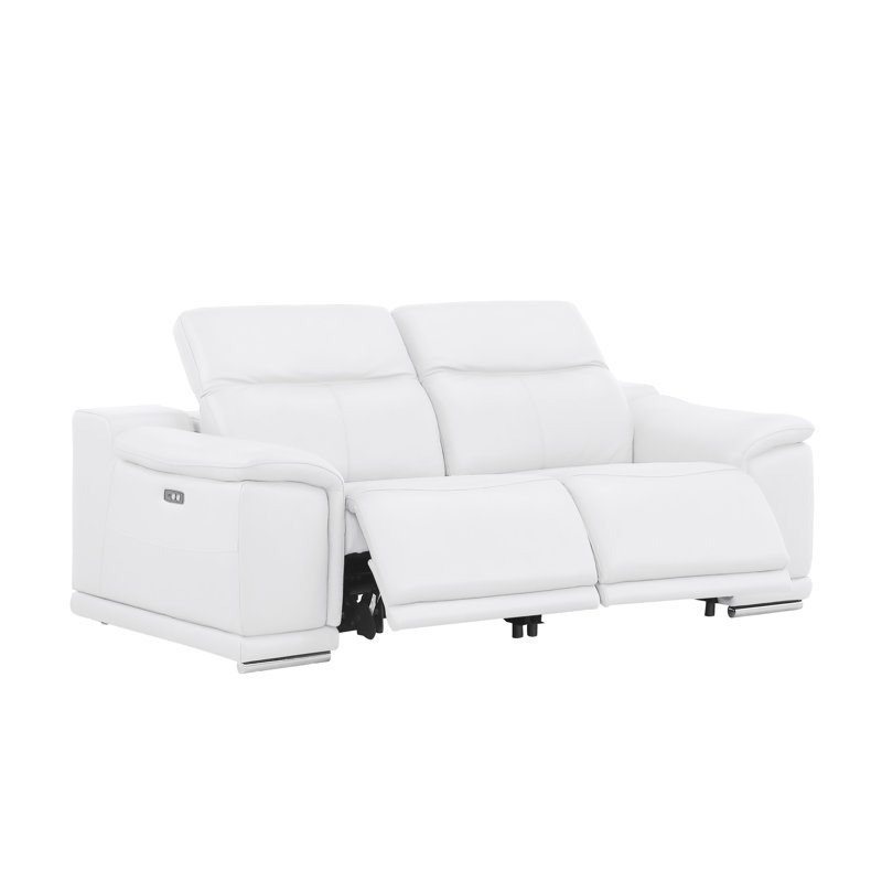 Genuine Leather Loveseat With Dual Power Recliners, White