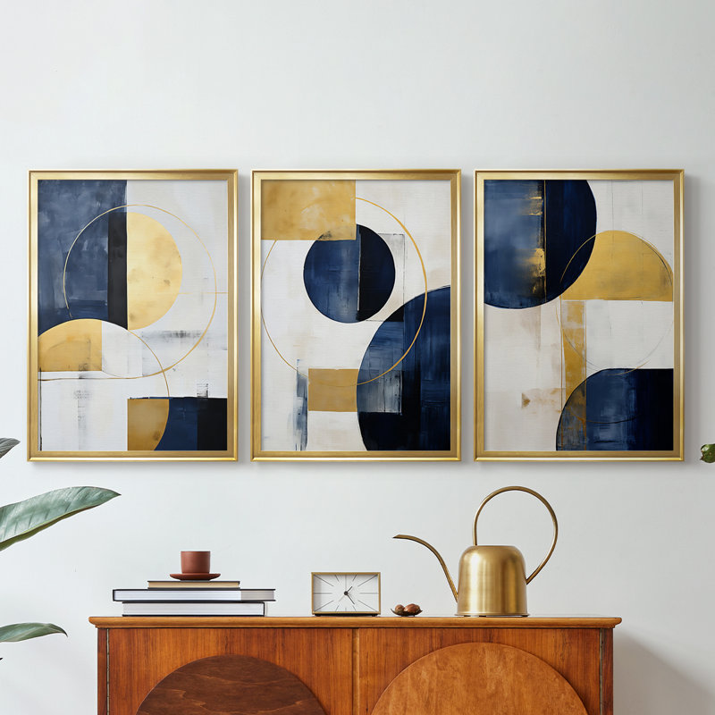 ABSTRACT Series DLVI - Toile tendue avec châssis sur mesure - 3 pièces, H 19 po x l 27 po, Doré