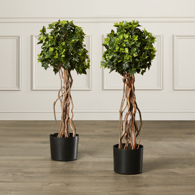 30" Faux English Ivy Single-Ball Topiary Plant in Pot