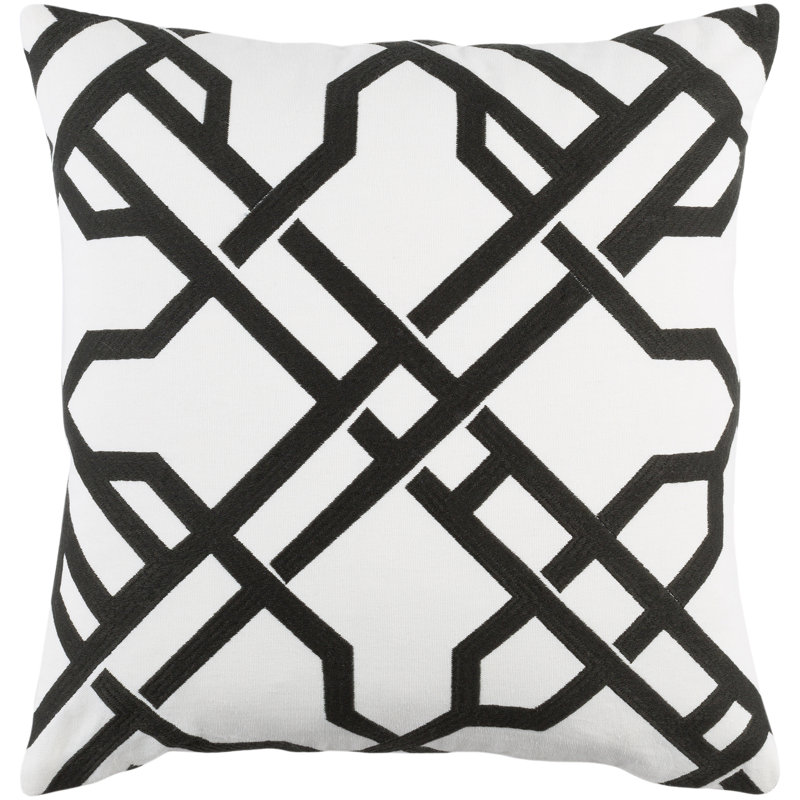 Coussin en coton Uni, Blanc/Noir, Pas de remplissage