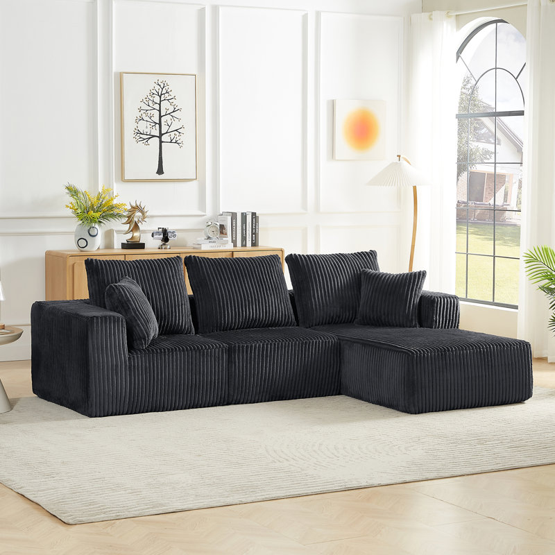 Modular Sectional Sofa, Modern Corduroy Cloud Couch With Deep Seat, Upholstered 4-Seater Sofa For Living Room, No Assembly Required