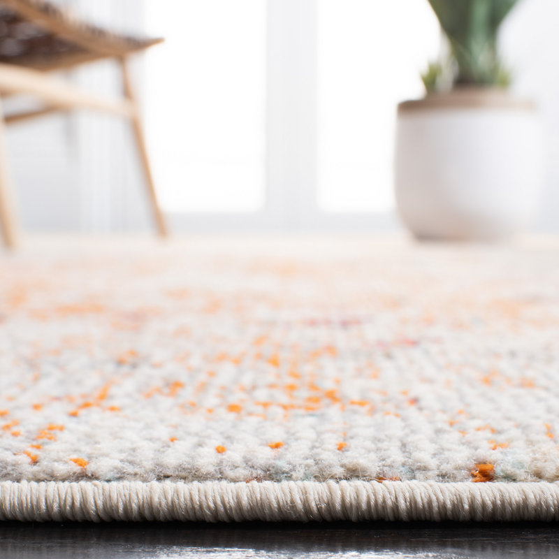 Besfort Abstract Ivory/Orange Area Rug, Runner 2'2" x 12'