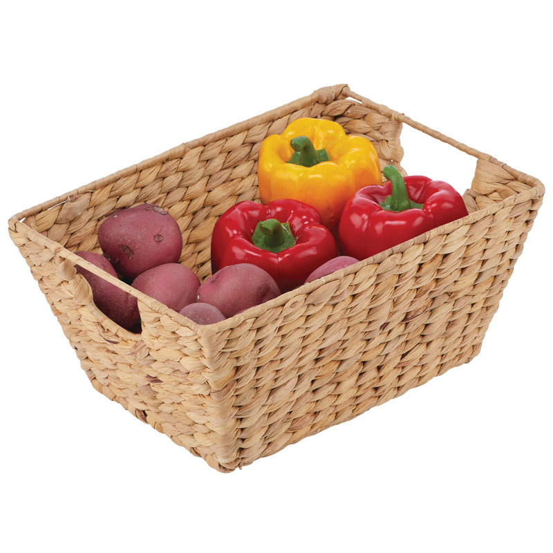 Natural Seagrass Rectangular Storage Basket Set with Handles, 4 Pack