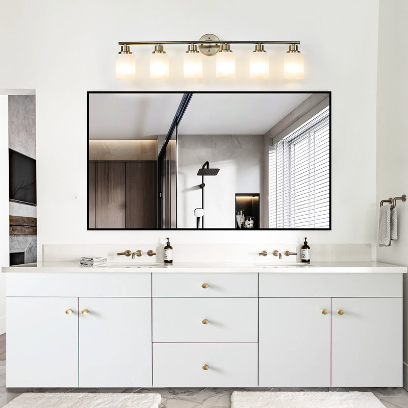 Éclairage pour meuble-lavabo pour salle de bain à 6 lumières dorées, abat-jour en verre givré, lampe murale moderne, doré, pour zone
