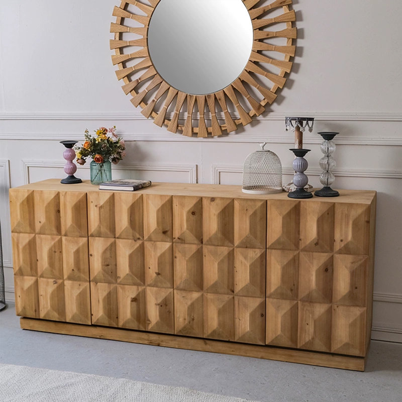 Retro Burlywood Solid Wood Sideboard