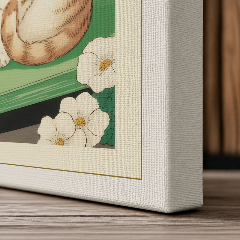 Cat by the Window Japandi - Wrapped Canvas, 18x12 - 45.7 x 30.5 cm, Cream Border