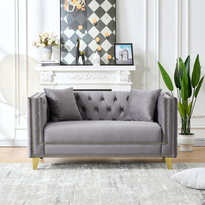 58"Chesterfield Velvet Sofa,2 Seater Deep Seat Sofa,Modern Sofa With Button Nailhead,Square Arm Couches,Furniture