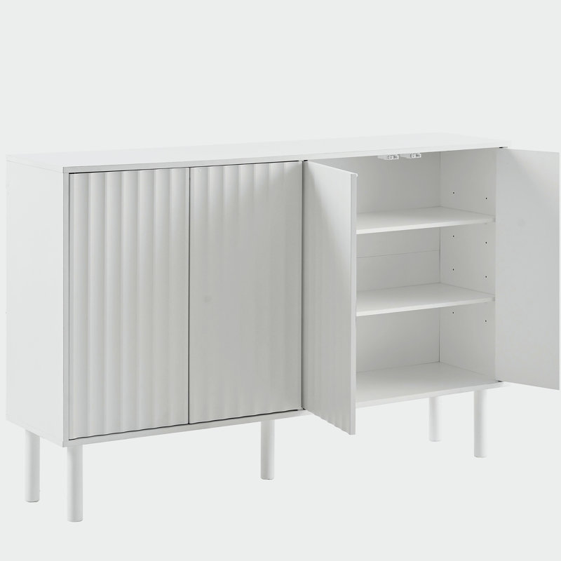 Armoire à chaussures avec 5 pieds en bois massif, armoire de rangement à 4 portes avec tablettes réglables