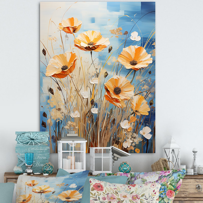 «Yellow Calm Cornflowers Meadows» - Art mural bleuets, Toile tendue, H 20 po x l 12 po x P 1 po