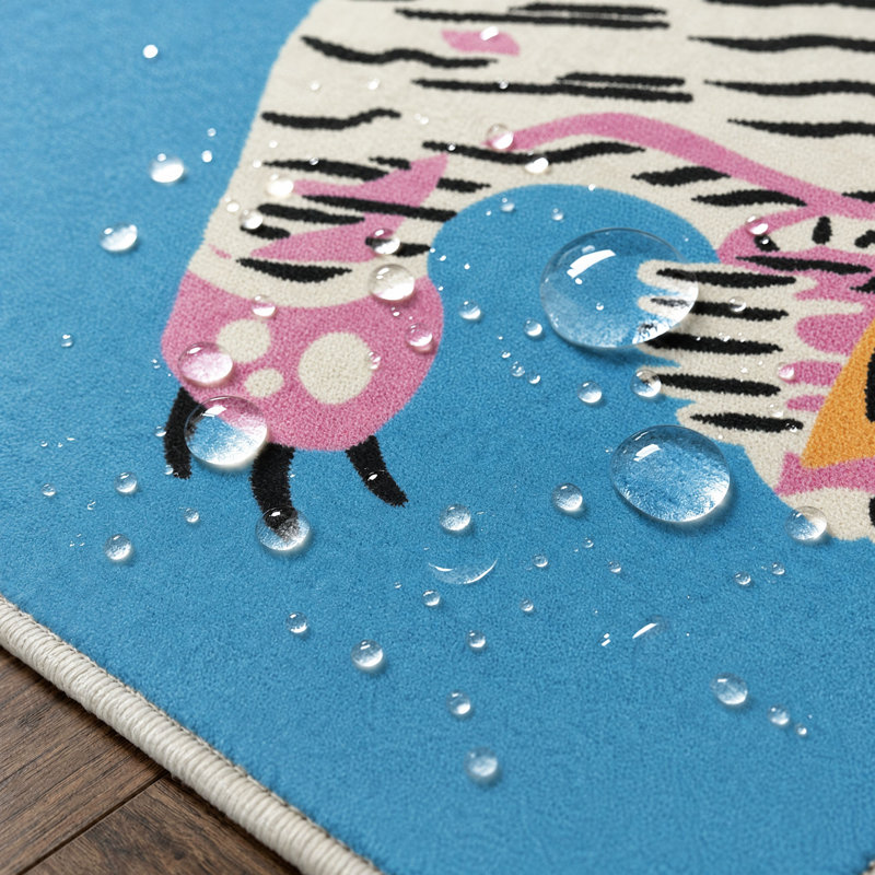 Tapis d'intérieur bleu / rose / beige lavable en machine à imprimé animalier Tiger, Tapis de couloir 2 pi x 6 pi