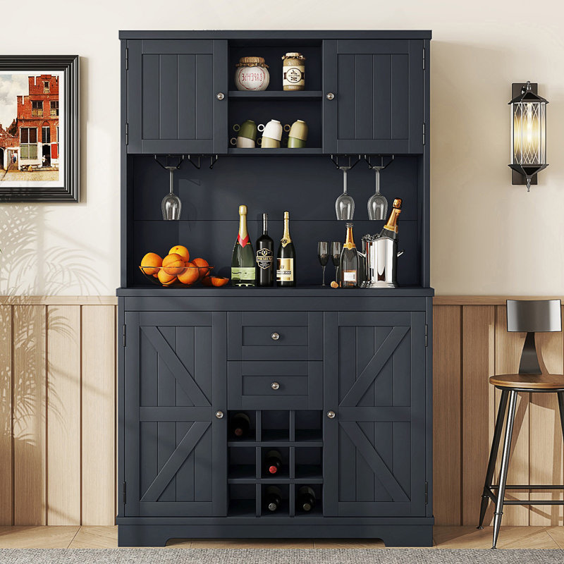 Armoire de cuisine avec rangement Coffee Bar, Argent argent, Bleu antique