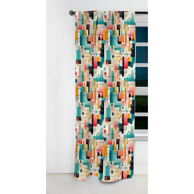 Geometric Green And Pink Gridlock - Abstract Curtain - Blackout Geometric Curtain - 1 Panels