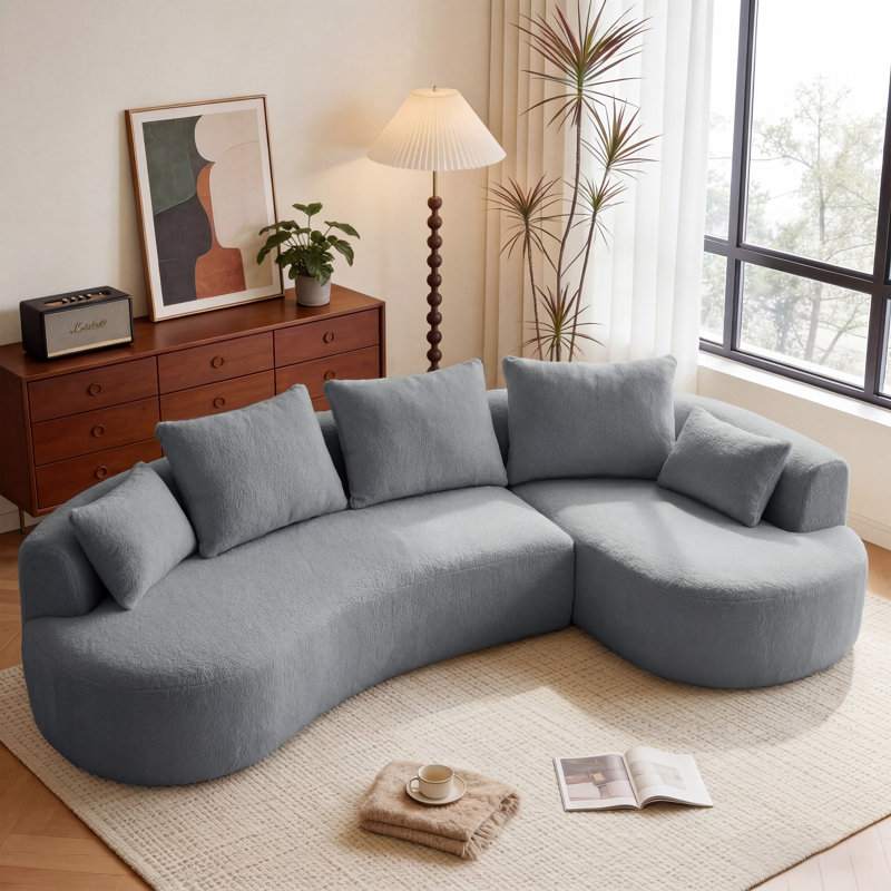 122 Inch Compression Floor Boneless Sofa, 2-Piece L-Shaped Sectional Sofa Couch With Chaise Lounge And Pillows, Modern Cloud Sectional Couches For Living Room Apartment Office, Fully Assembled