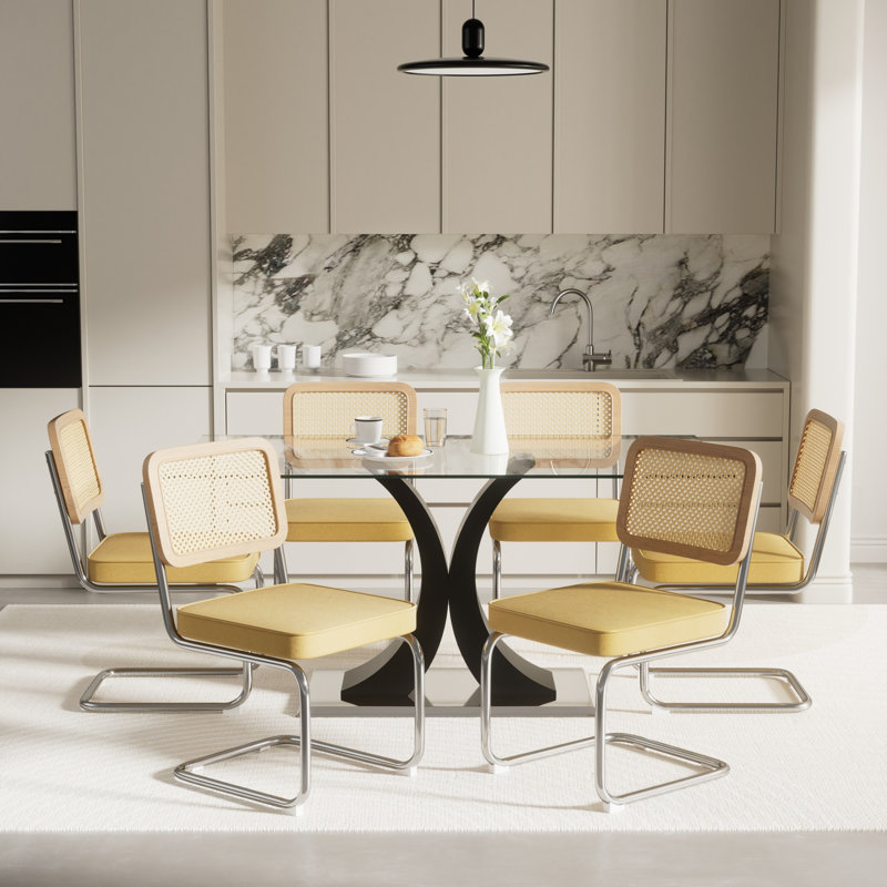 Ensemble de salle à manger rectangulaire, 7 pièces : table, 6 chaises, Noir, Jaune
