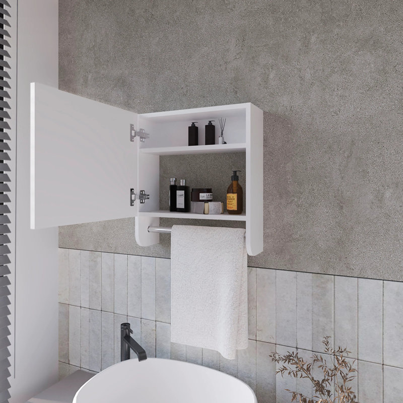 Pharmacie avec porte-serviettes et miroir inclus, Blanc