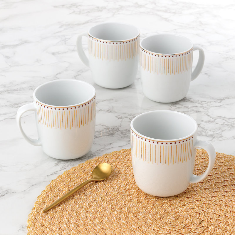Waterside 4 Pack Gold Radiance Porcelain Mugs