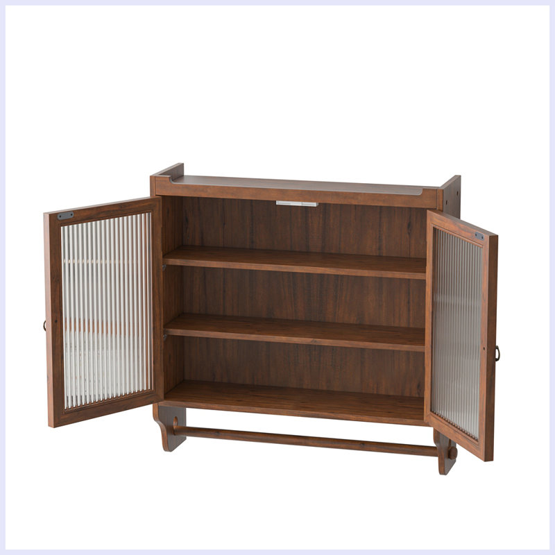 Modern two-door wall cabinet with three levels of storage for the kitchen, Brun
