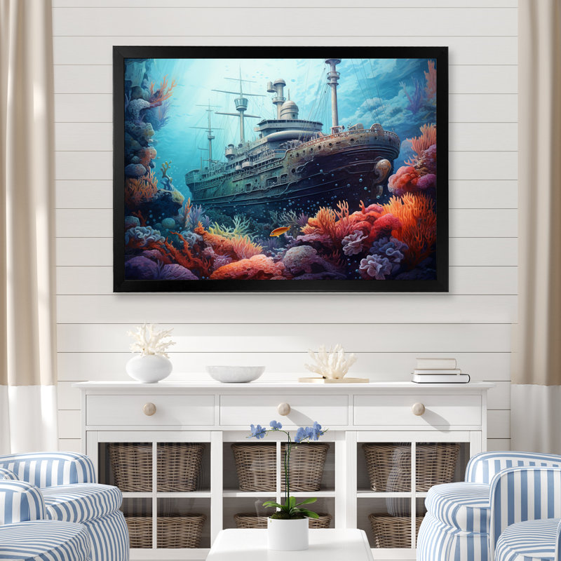 " Titanic Under Water Memory I ", 30" H x 40" W x 1.5" D, Black Single Picture Frame