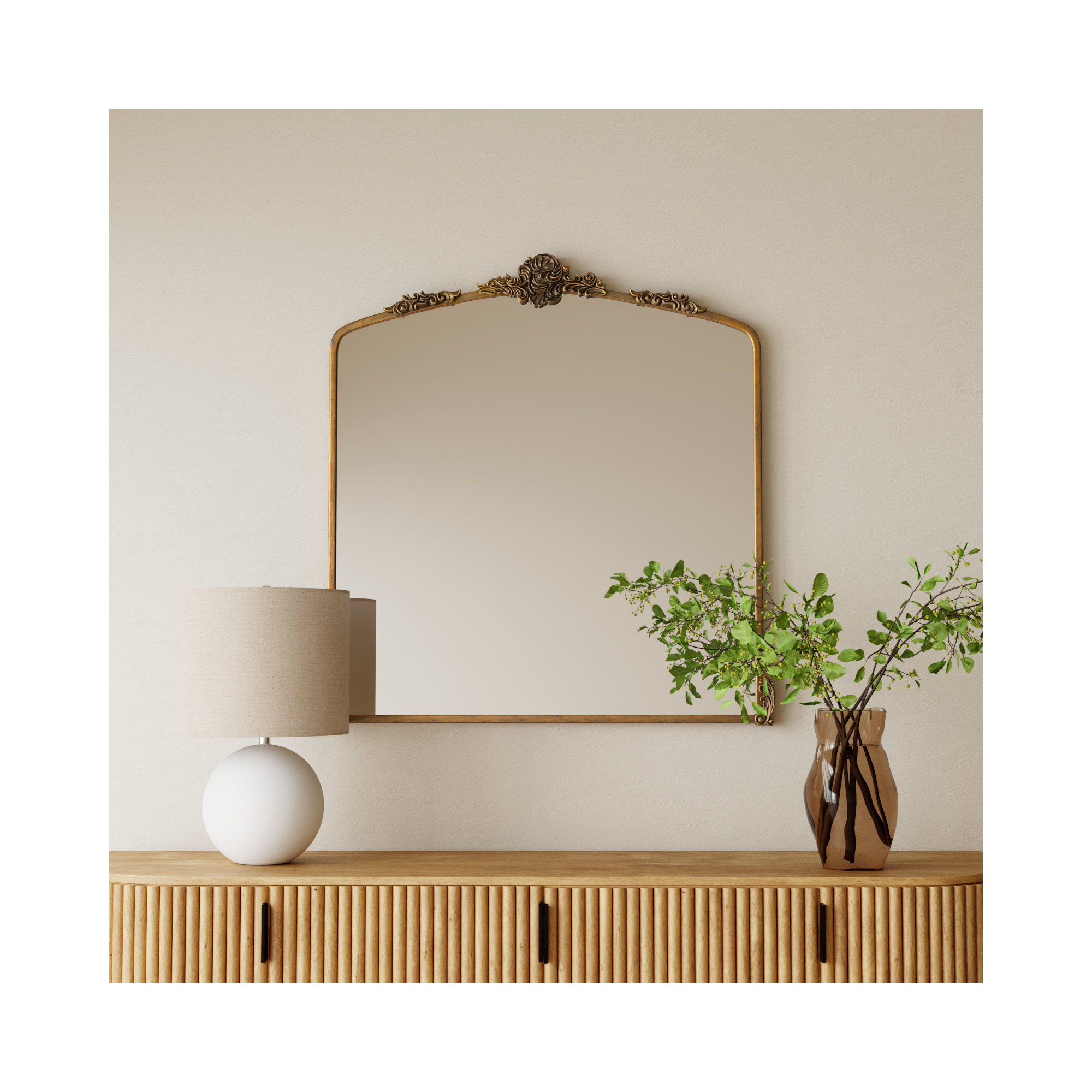 Aticus Metal Arch Mirror, Antique Bronze, 39" x 37.75"