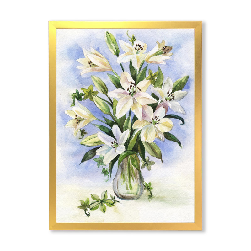 Bouquet de lys blancs - Décoration murale traditionnelle sur toile, H 44 po x l 34 po x P 1,5 po