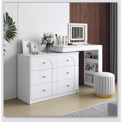 Multifunctional Vanity Desk With LED Mirror, Flip-Top Design, And Ample Storage For Modern Bedrooms