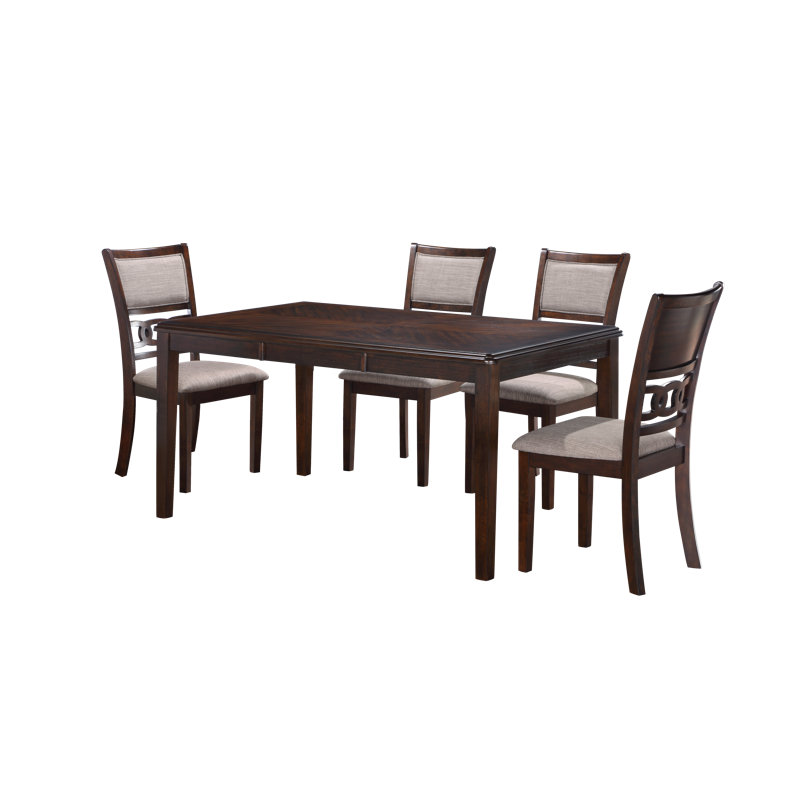 Ziemer 6 - Person Four Leg Dining Set, Cherry Brown, Cherry Brown/Beige Fabric