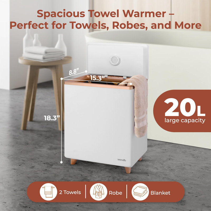 Serenelife Rectangular Towel Warmer Bucket - Large Capacity Single Touch Towel & Blanket Warmer With Built-In Wifi Capability (Gold)