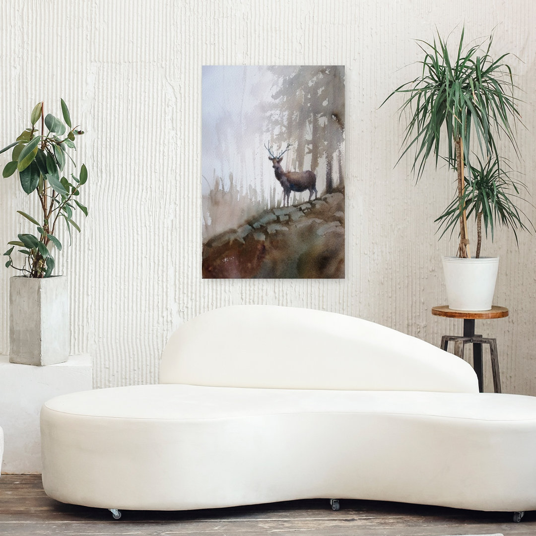 Misty Forest Stag Peaceful Rustic Serene Deer Autumn Forest Wall Art Print