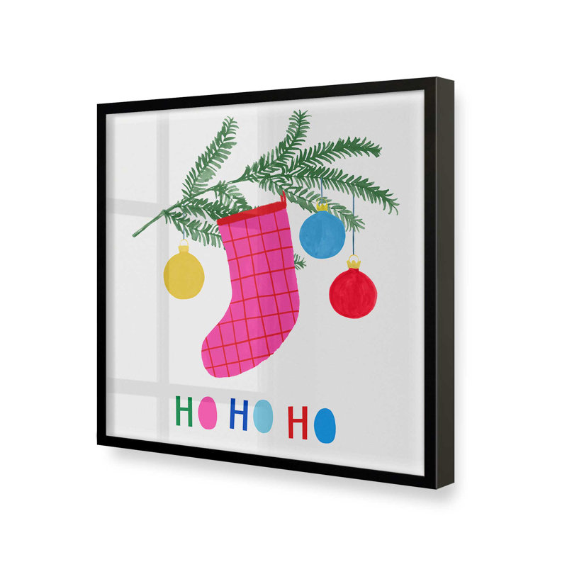 Impression de bas de Noël joyeux II, 17.5" H x 17.5" W, Cadre simple noir satiné, bois massif