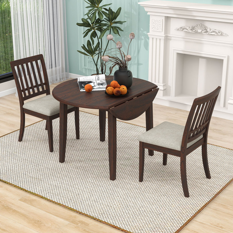 Dining Table Set with 2 Upholstered Chairs, Brun