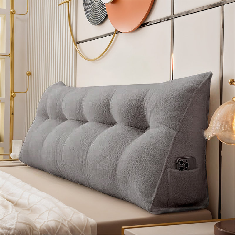 Triangle Wedge Headboard Pillow Backrest Support Cushion, 180cm W x 50cm D, Grey