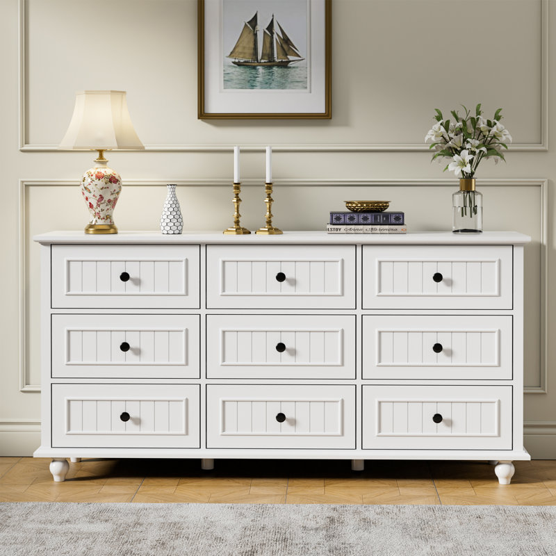 Commode double 9 tiroirs l 9,1 po de style rétro