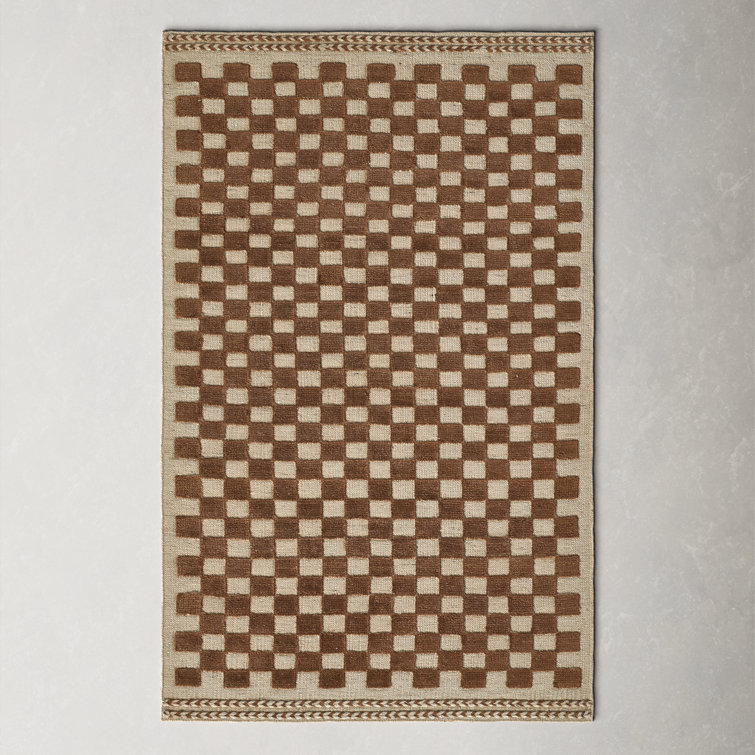 Azle Geometric Handmade Flatweave Wool Area Rug in Brown/Beige