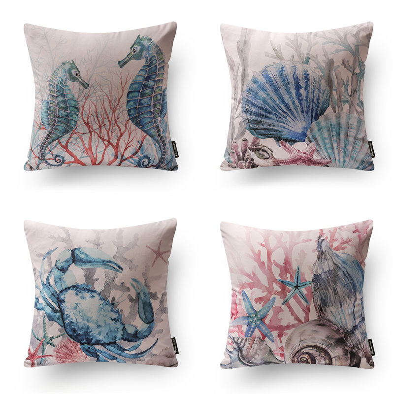 Design Ocean Decorative Throw Square Pillow Cover & Insert, Pink Marine Life