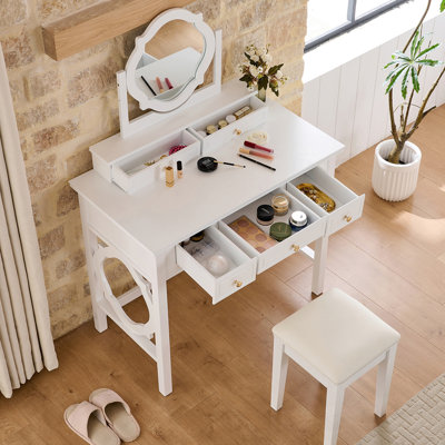 Compact Makeup Vanity Table with Reversible Mirror