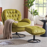 Luxueux fauteuil d'appoint pivotant à 360 ° en velours avec repose-pieds gris