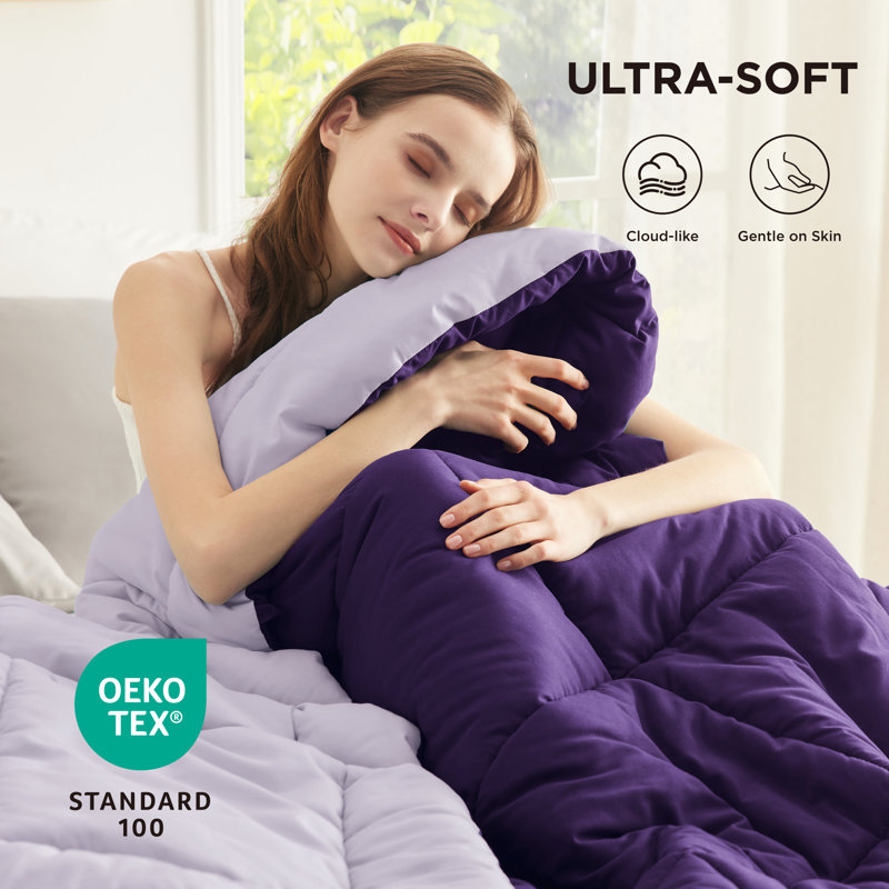 Bedsure Twin-XL Color Block Quilted Duvet Insert – Purple & Pale Purple, Down Alternative, All-Season, Twin-XL Quilt