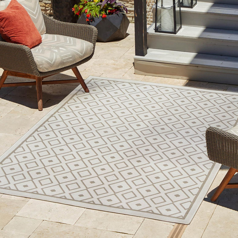 Tapis géométrique ivoire intérieur / extérieur, Rectangle 4 pi x 6 pi
