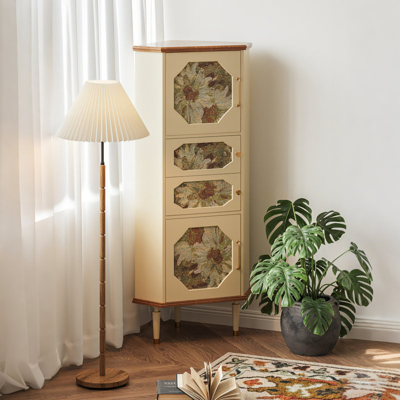 56.1"H Vintage Corner Cabinet, Freestanding Storage Shelf with Floral Art Print, Corner Organizer for Living Room & Bedroom