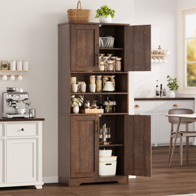 Armoire de cuisine 67 po - Grand rangement en bois avec 4 portes, 2 compartiments ouverts et tablettes réglables, armoire autoportante pour la salle à manger, la salle de bain, le café-bar (rouge-rouge)