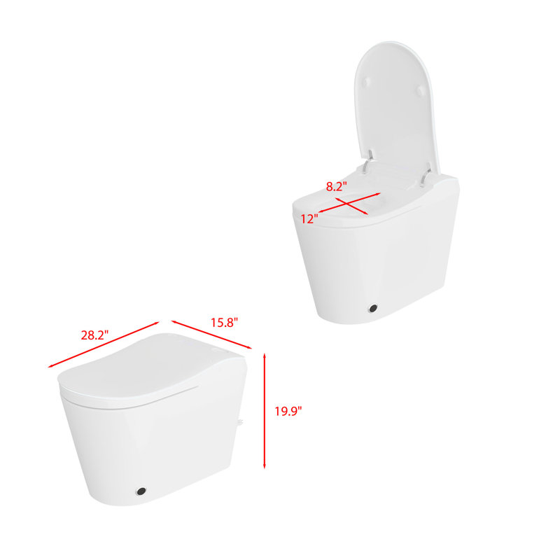 Smart Tankless Bidet Toilet With Instant Heated Seat, Warm Air Dryer, Night Light & Remote Control