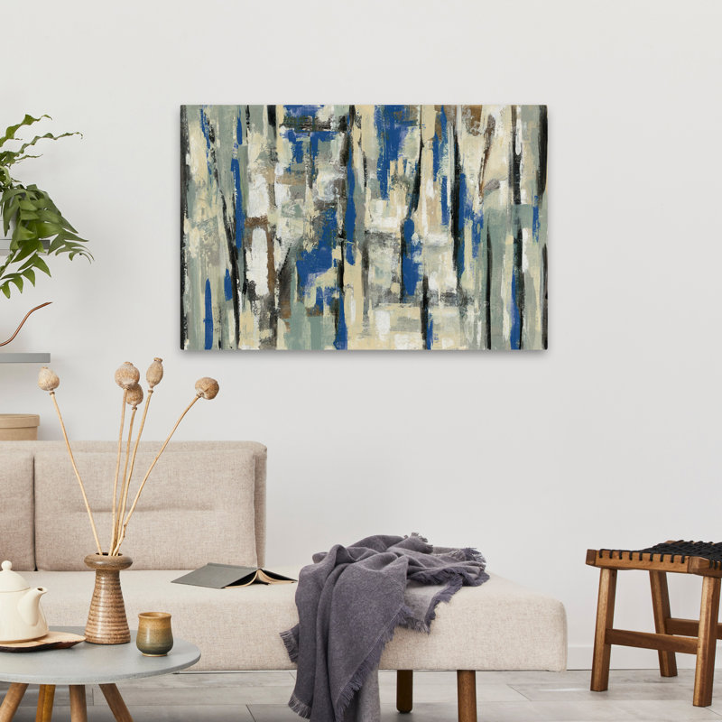 Rayures printanières contemporaines bleues, H 36 po x l 24 po
