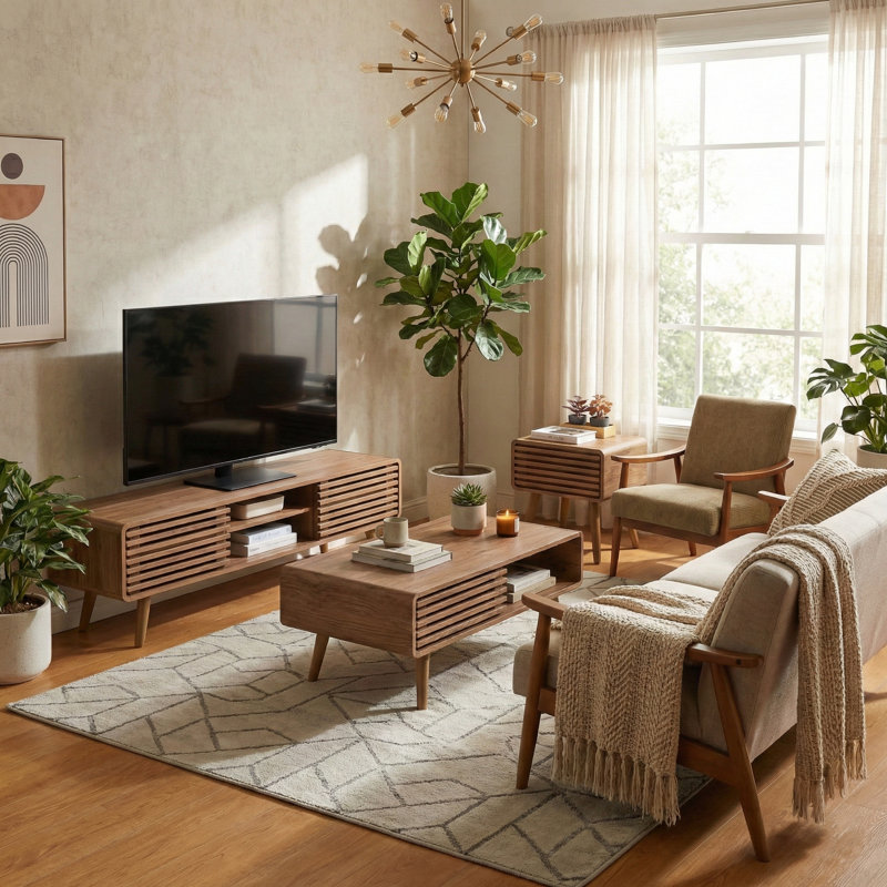 Bria 3-Piece Living Room Table Set, Walnut, 3 Pieces: Console Table, Coffee Table, End Table
