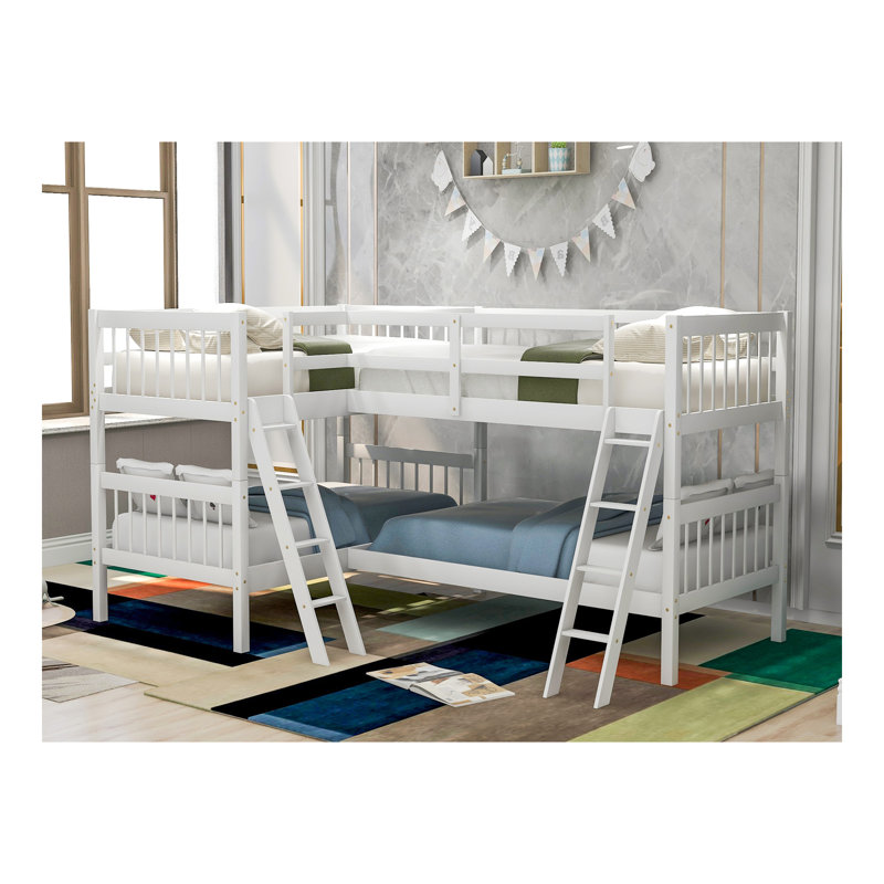 L-Shaped Bunk Bed With Ladder,Twin Size-Gray