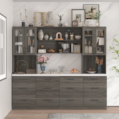 83.3'' H x 94.5 '' W Bookcase With Glass Doors And 12-Drawer