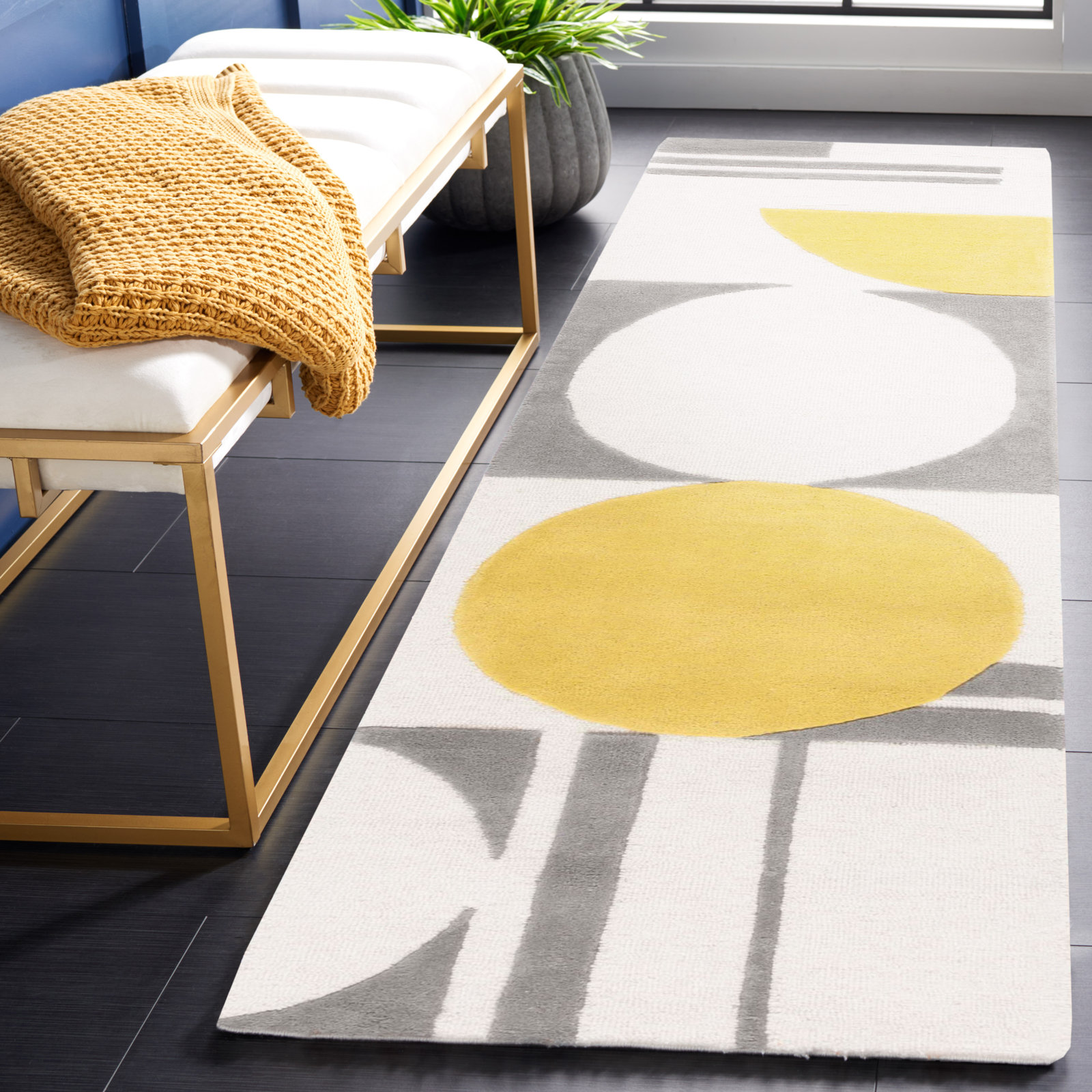 Felipe Gray Gold Hand-Tufted Wool Geometric Rug, Runner 2'3" x 8'