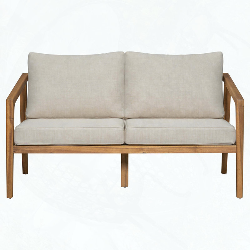 Acacia Wood Outdoor Loveseat with Cushions