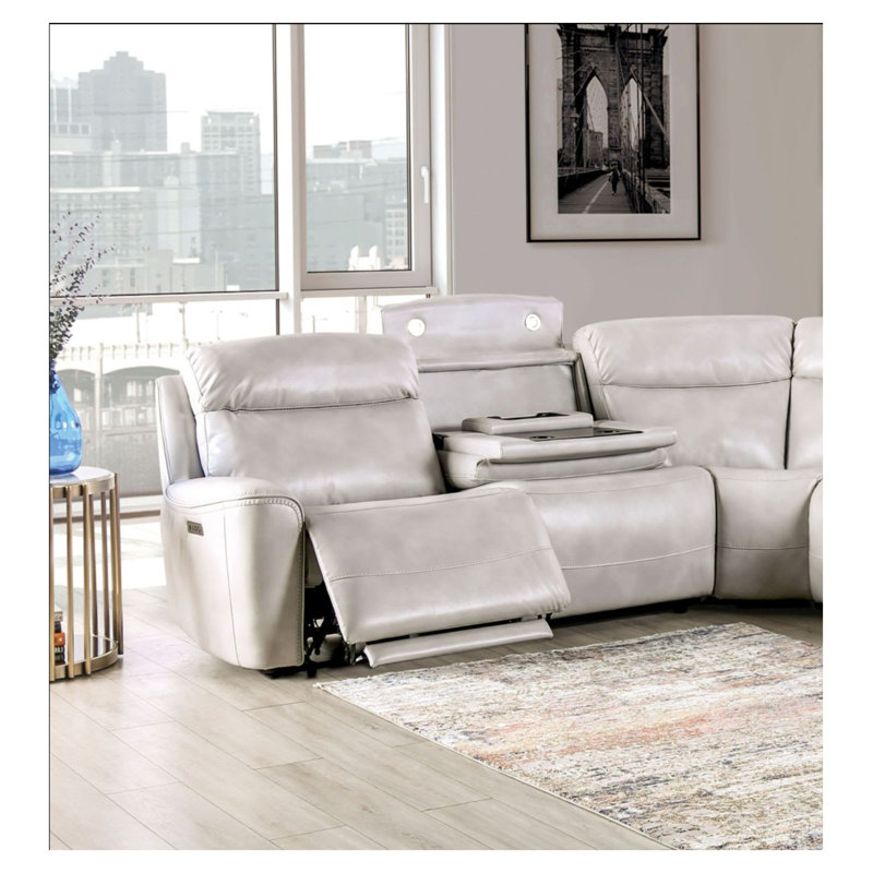 Canapé modulaire inclinable électrique en L taupe clair avec inclinaison zéro gravité et table rabattable