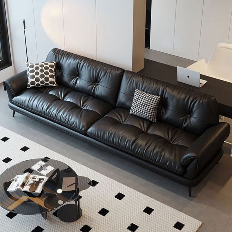 Black Genuine Leather Standard Sofa