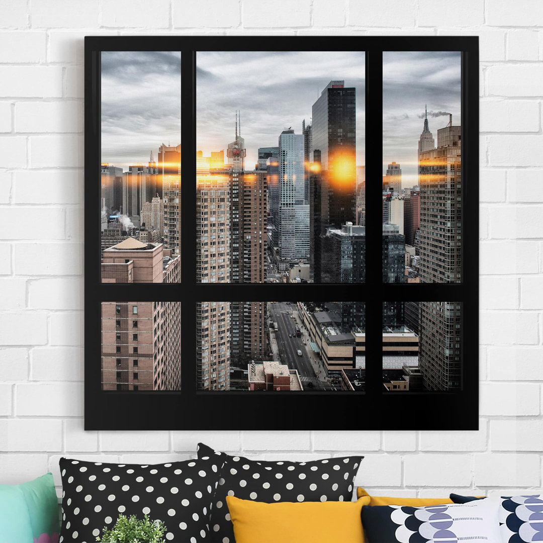 Leinwandbild Fensterblick New York mit Sonnen-Reflexion